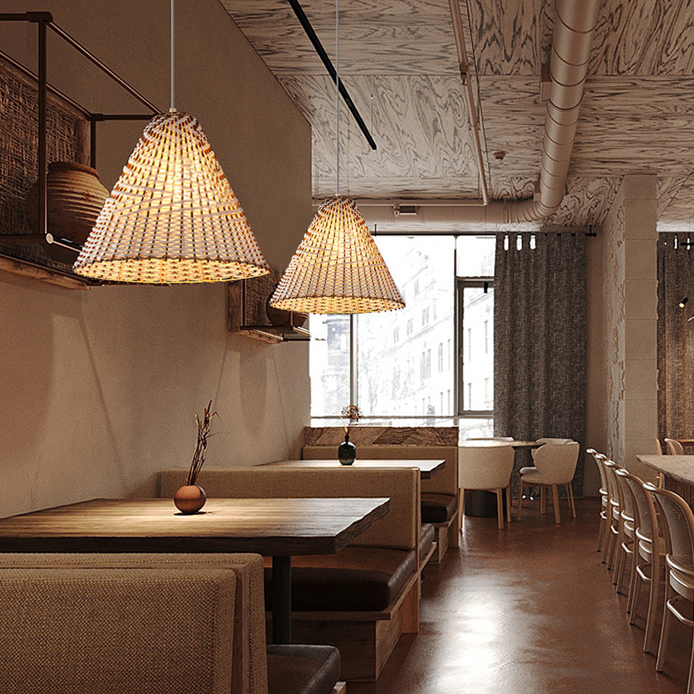 Håndlavet boheme pendellampe | Vævet Rattan | D36 x H30 cm | Naturligt design | E27 fatning | 110V-120V | Træ og hvid farve | Til stue og soveværelse