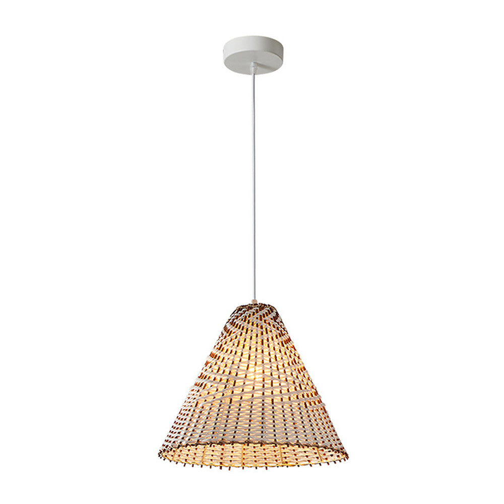Håndlavet boheme pendellampe | Vævet Rattan | D36 x H30 cm | Naturligt design | E27 fatning | 110V-120V | Træ og hvid farve | Til stue og soveværelse