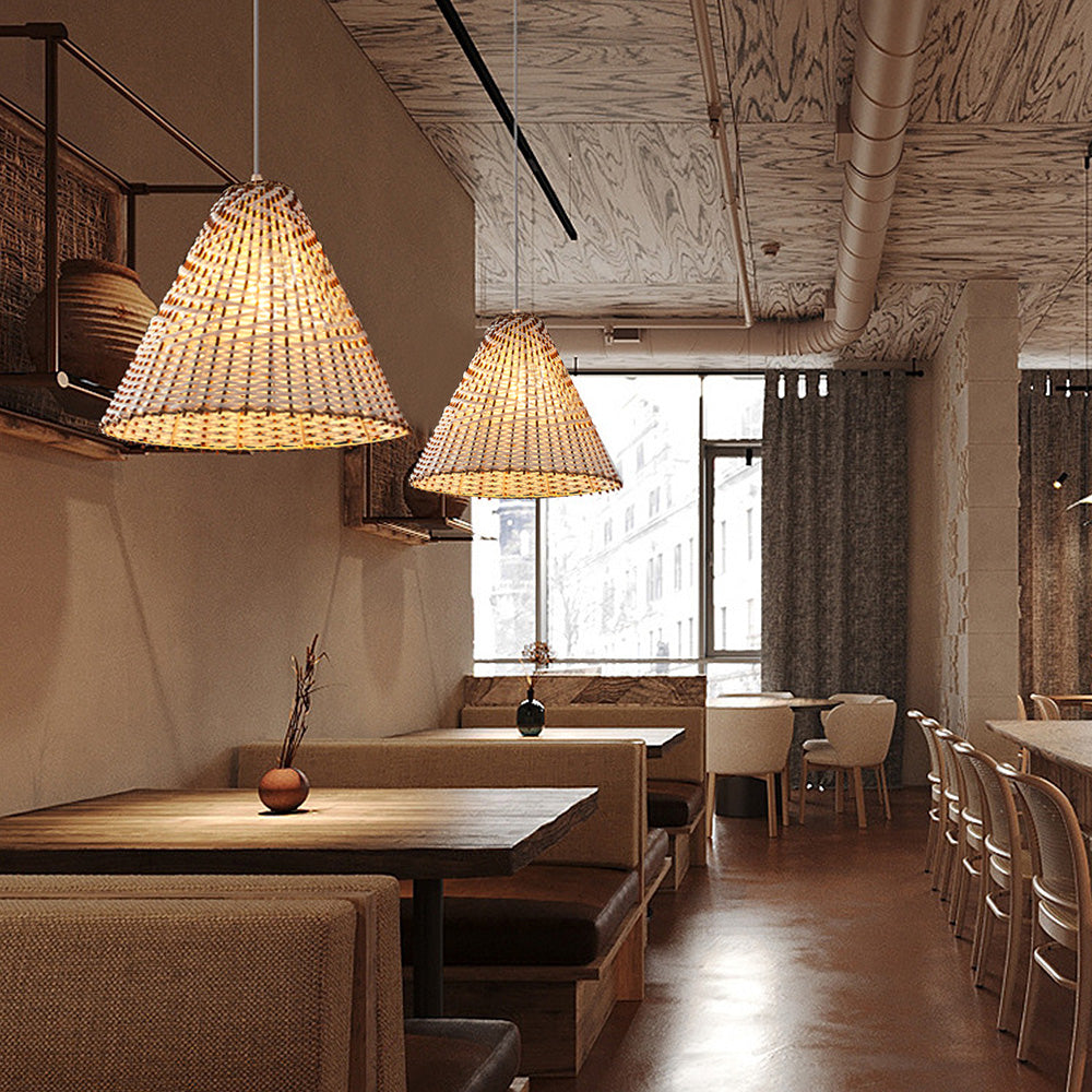 Håndlavet boheme pendellampe | Vævet Rattan | D36 x H30 cm | Naturligt design | E27 fatning | 110V-120V | Træ og hvid farve | Til stue og soveværelse