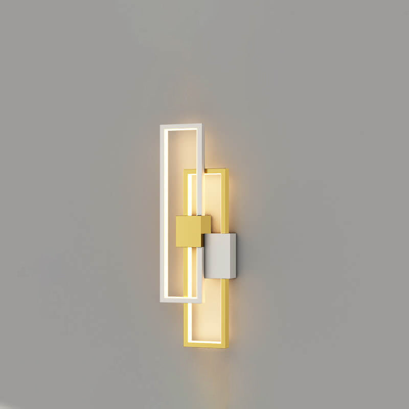 Firkantet LED-væglys | Jern- og silikoneramme | Sort og guld | Moderne design | 3 lysfarver | 15W til 25W | Bredde 14-16 cm | Højde 42-50 cm