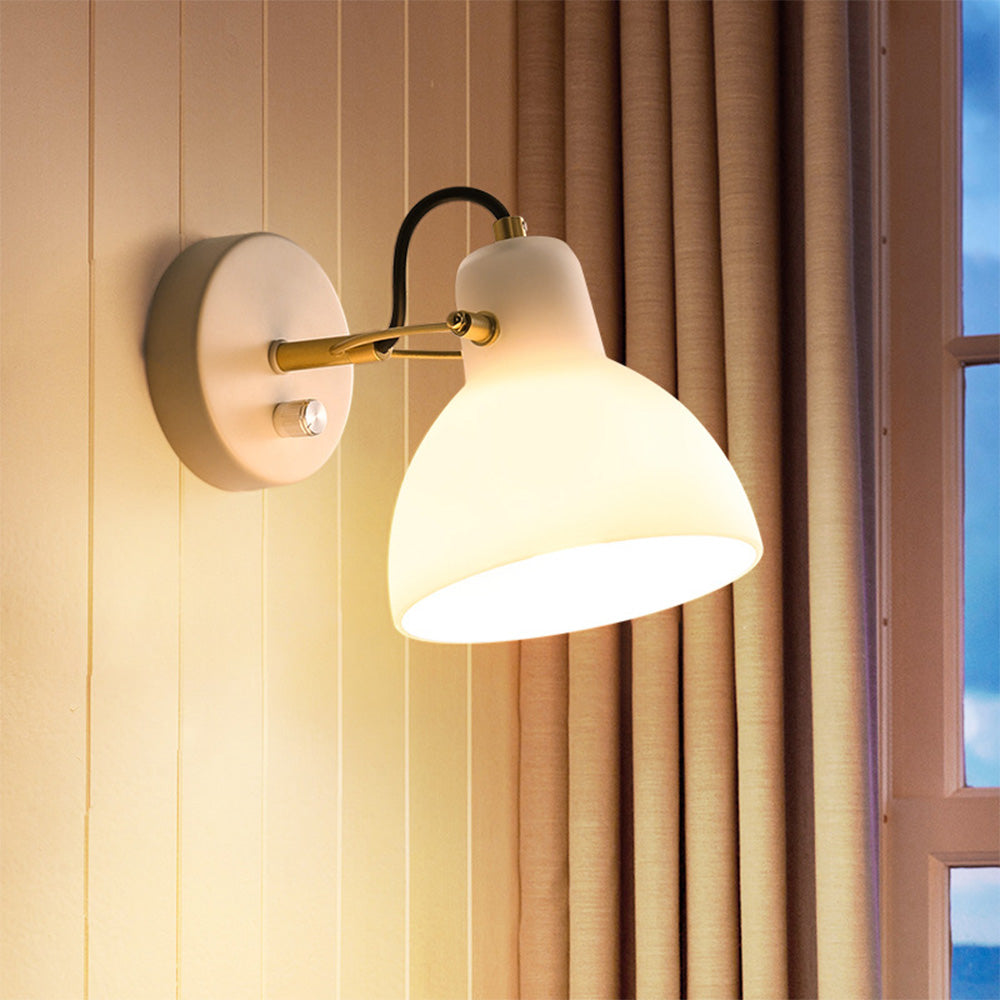 Minimalistisk | Hvid Glas Væglampe | LED Lys | Justerbar Kabel 150 cm | Guld/Sølv Finish | Moderne Elegant Design | Vægbelysning | Passer til