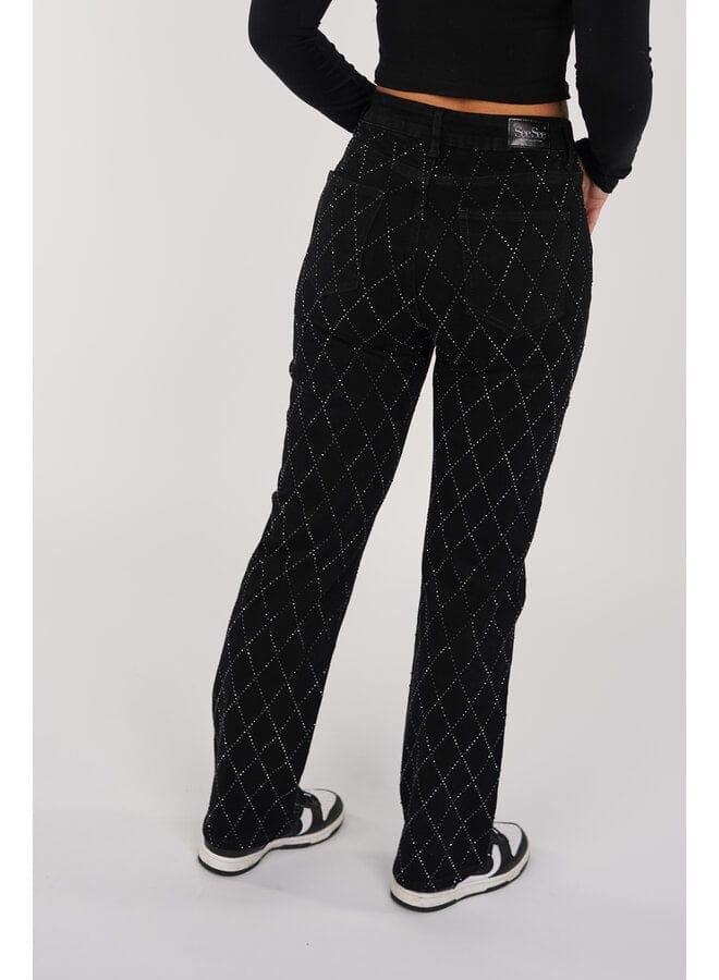 Jeans til kvinder | Lige ben | Diamantmønster | Subtil glans | Komfortabel pasform | Højkvalitets denim | Stilfuldt og alsidigt design | Elegant og